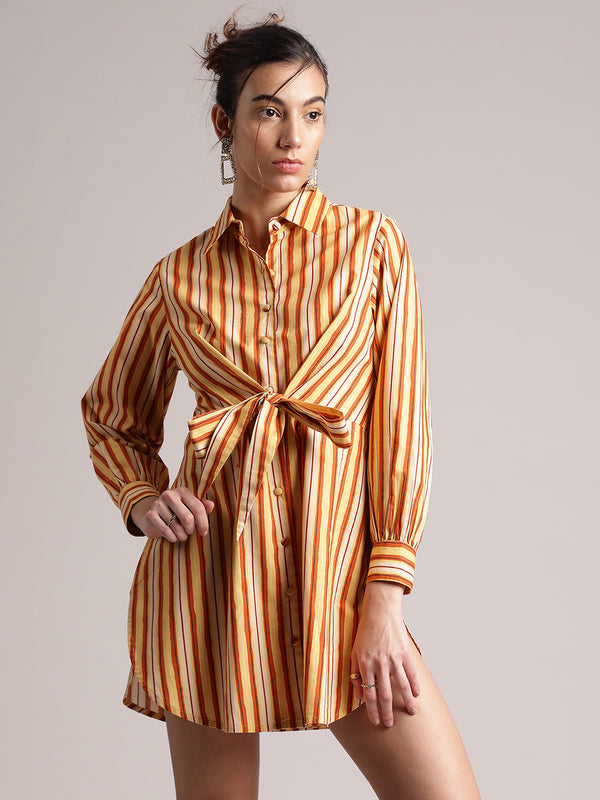 Zaccai Women's Yellow Poplin Striped Dress - Distacart