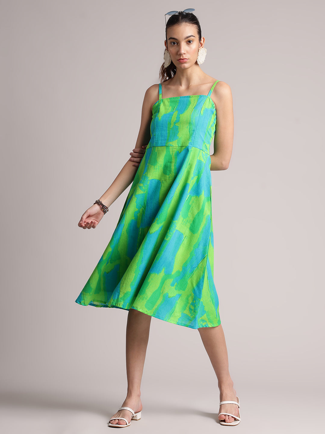 Zaccai Women's Lime Cambric Abstract Dress - Distacart