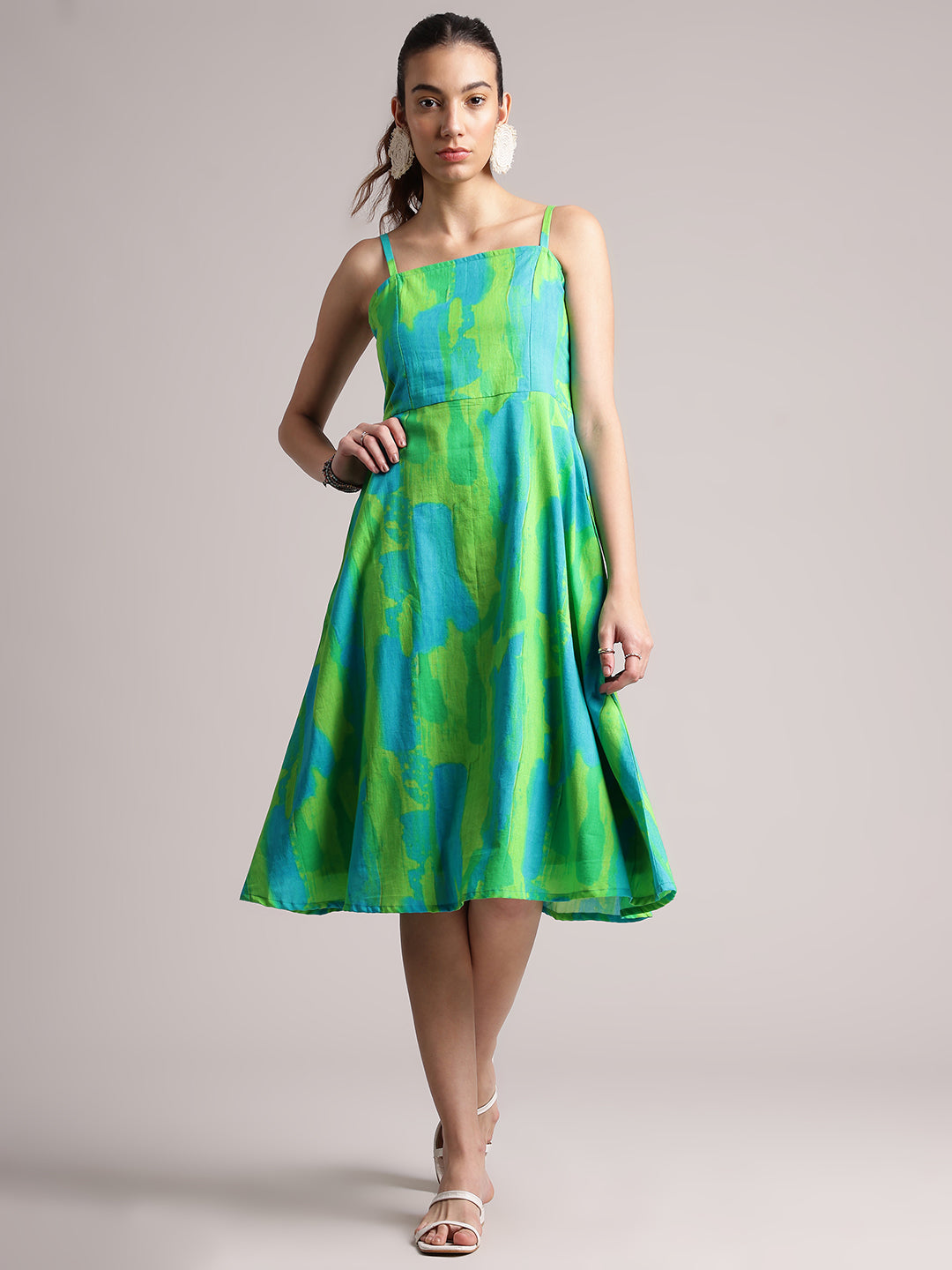Zaccai Women's Lime Cambric Abstract Dress - Distacart