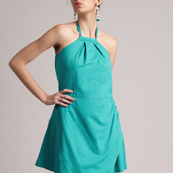 Zaccai Women's Aqua Cambric Solid Dress - Distacart