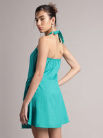 Thumbnail for Zaccai Women's Aqua Cambric Solid Dress - Distacart