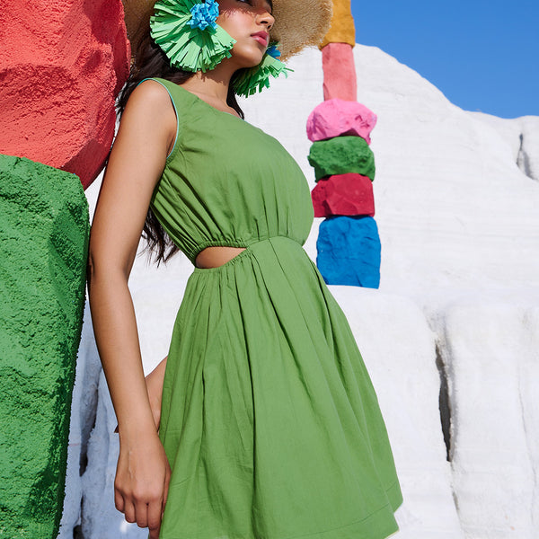 Zaccai Women's Green Cambric Solid Dress - Distacart