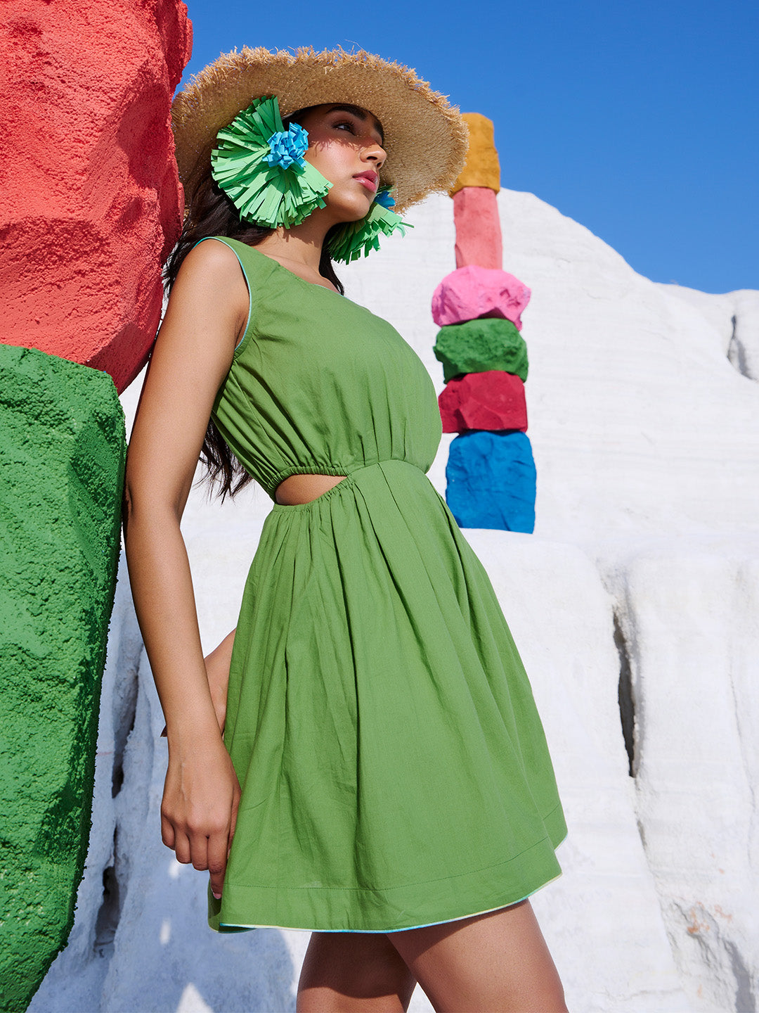 Zaccai Women's Green Cambric Solid Dress - Distacart