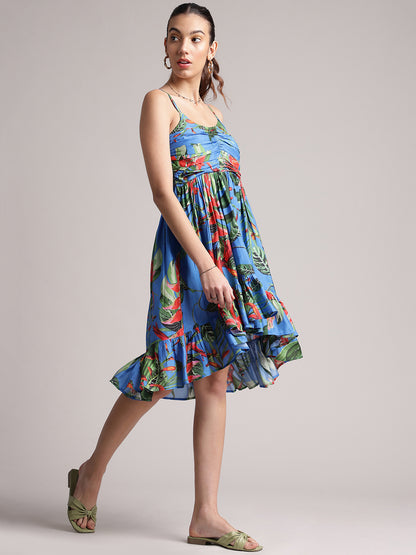 Zaccai Women's Blue Muslin Tropical Dress - Distacart