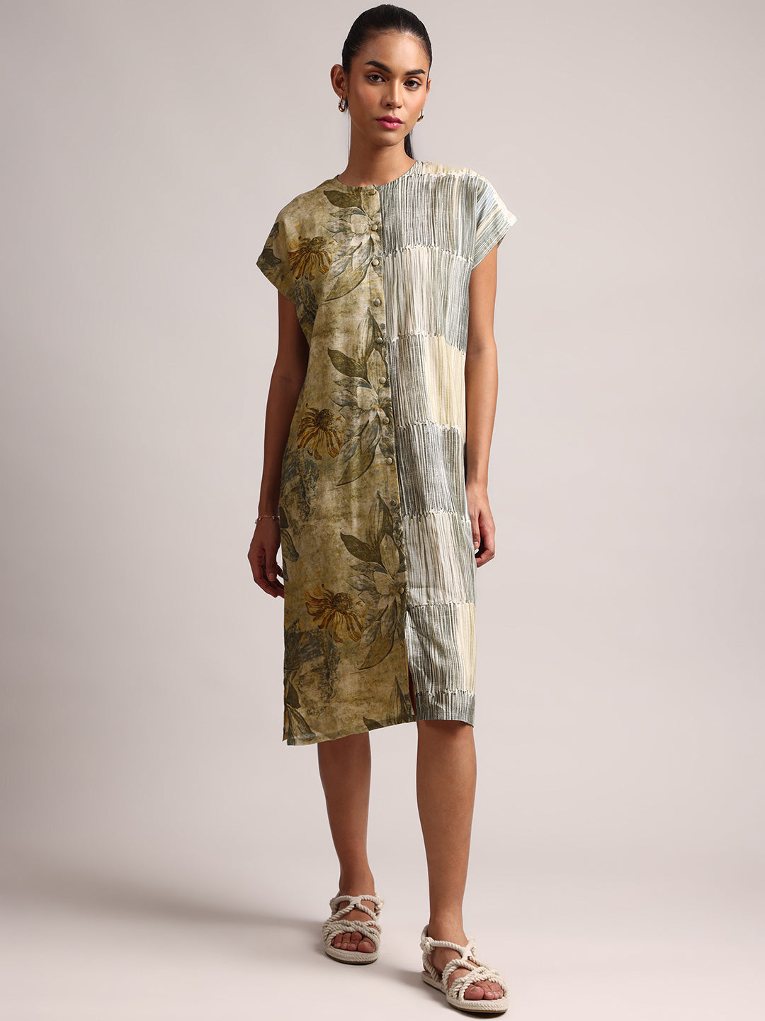 Zaccai Women's Green Linen Floral Dress - Distacart
