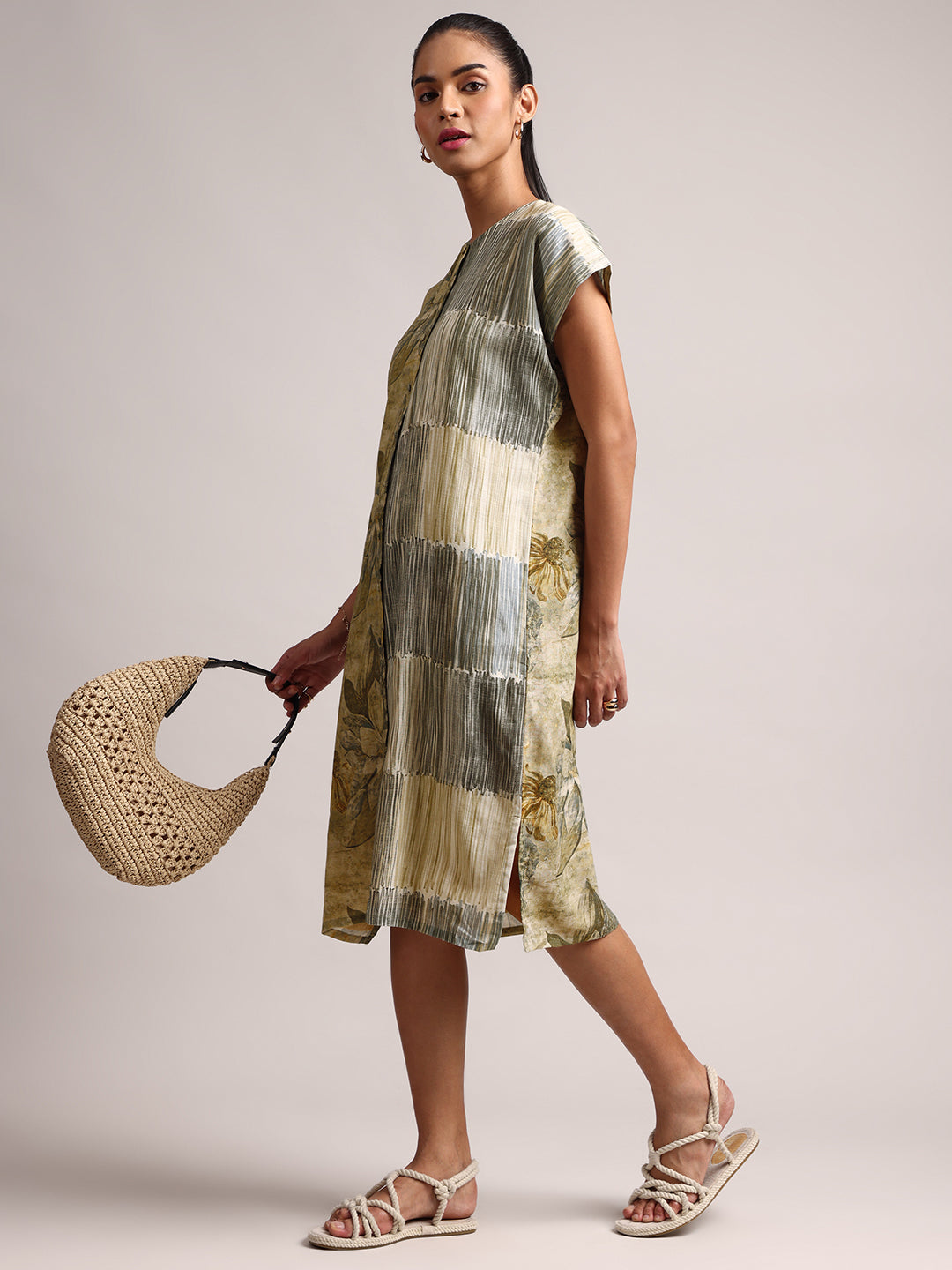 Zaccai Women's Green Linen Floral Dress - Distacart
