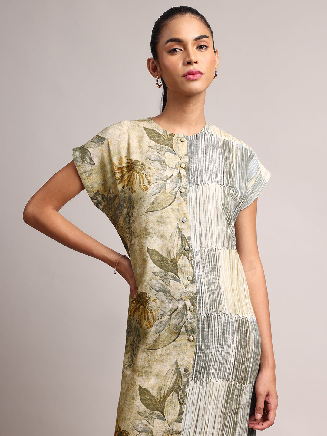 Zaccai Women's Green Linen Floral Dress - Distacart