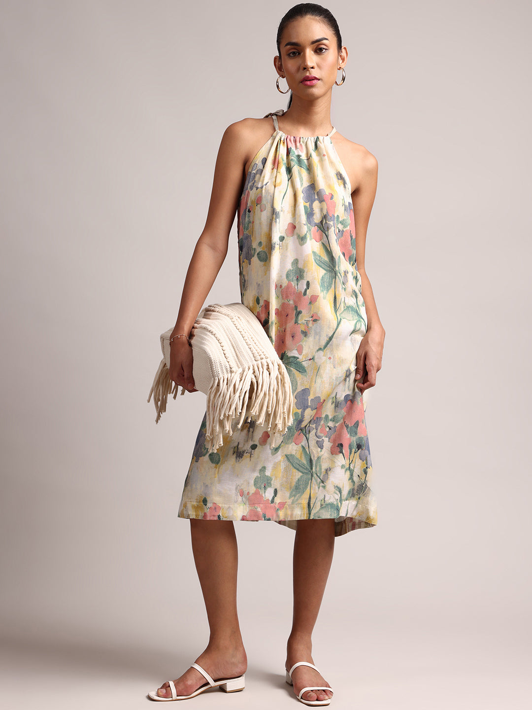 Zaccai Women's Yellow Linen Floral Dress - Distacart