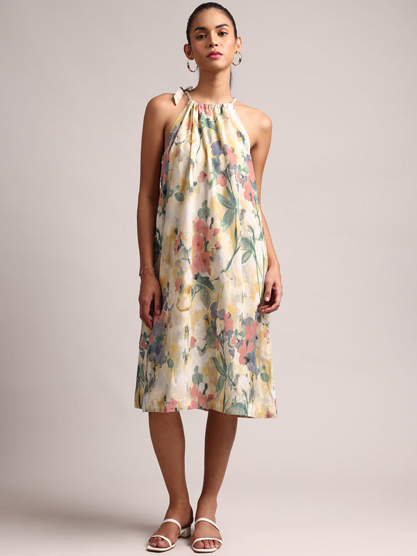 Zaccai Women's Yellow Linen Floral Dress - Distacart