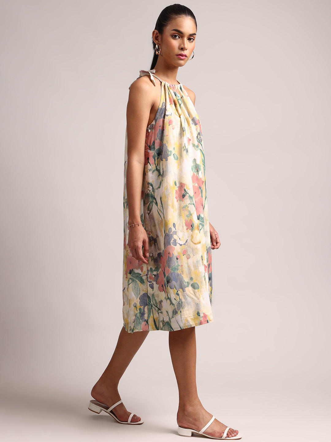 Zaccai Women's Yellow Linen Floral Dress - Distacart