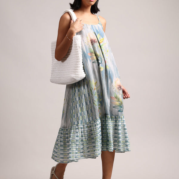 Zaccai Women's Blue Cotton Linen Tropical Dress - Distacart