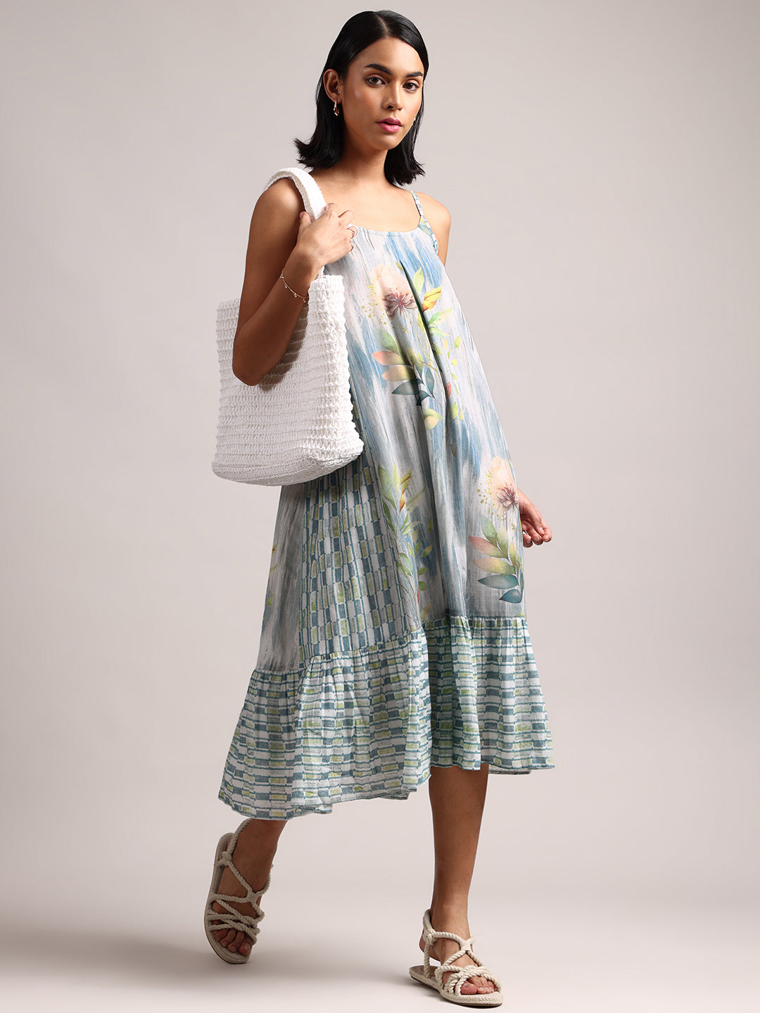 Zaccai Women's Blue Cotton Linen Tropical Dress - Distacart