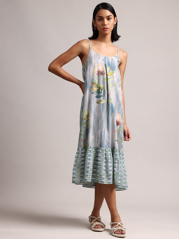 Zaccai Women's Blue Cotton Linen Tropical Dress - Distacart