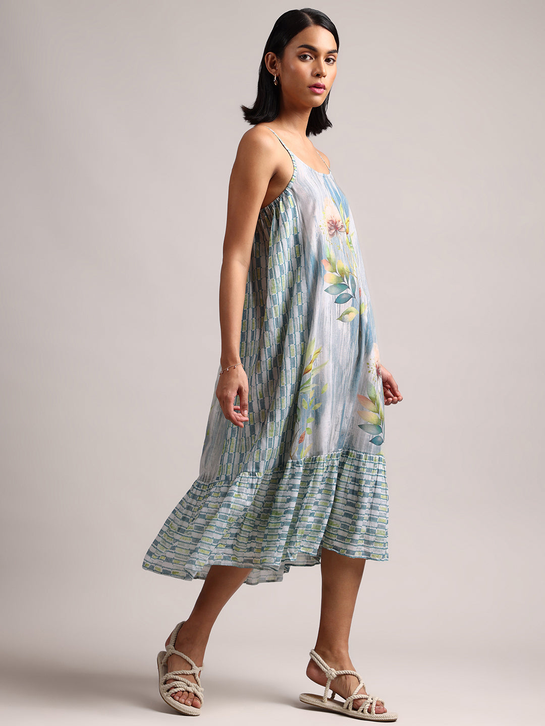 Zaccai Women's Blue Cotton Linen Tropical Dress - Distacart