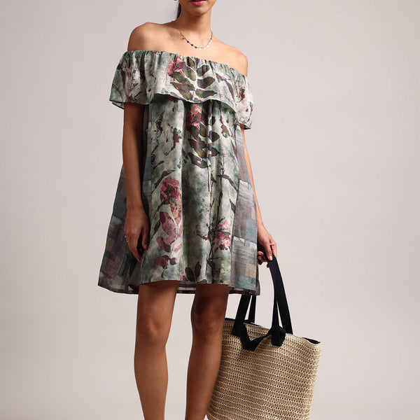Zaccai Women's Grey Cotton Linen Floral Dress - Distacart