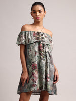 Thumbnail for Zaccai Women's Grey Cotton Linen Floral Dress - Distacart