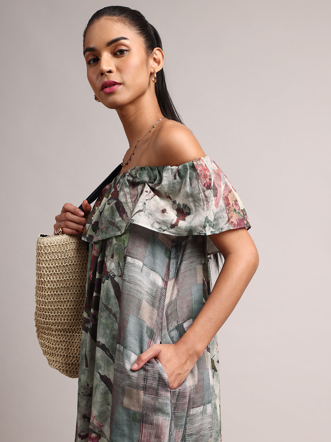 Zaccai Women's Grey Cotton Linen Floral Dress - Distacart