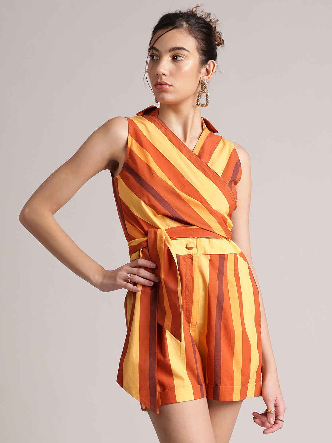 Zaccai Women's Rust Poplin Striped Jumpsuit - Distacart