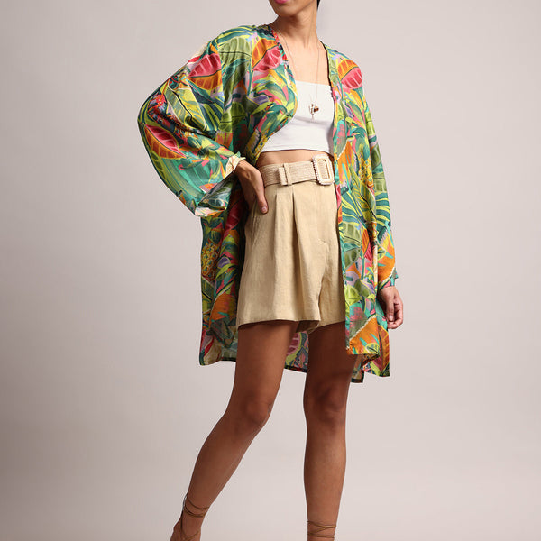 Zaccai Women's Green Muslin Tropical Shrug - Distacart
