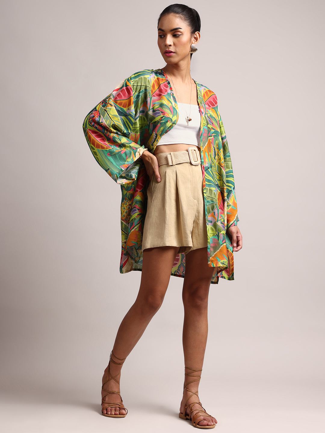 Zaccai Women's Green Muslin Tropical Shrug - Distacart