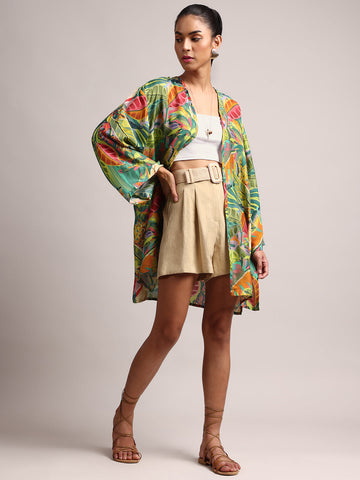 Zaccai Women's Green Muslin Tropical Shrug - Distacart
