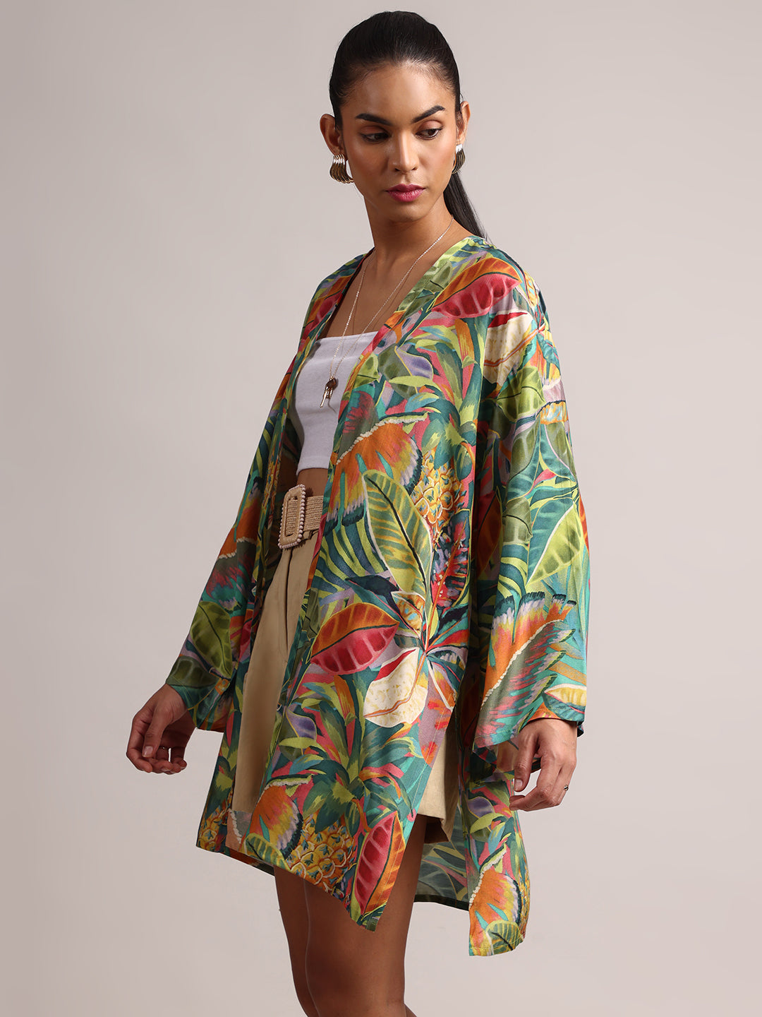 Zaccai Women's Green Muslin Tropical Shrug - Distacart