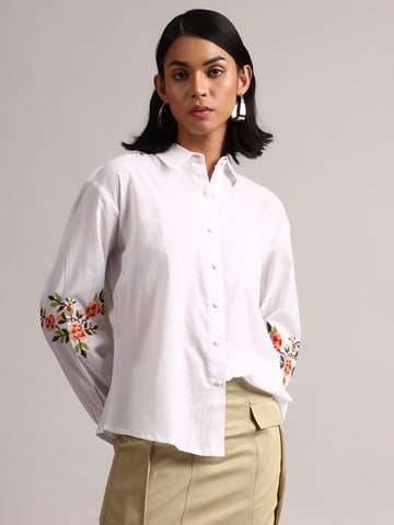 Zaccai Women's White Cambric Solid Top - Distacart