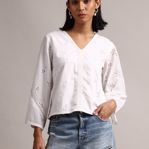 Zaccai Women's White Cambric Schiffli Top - Distacart