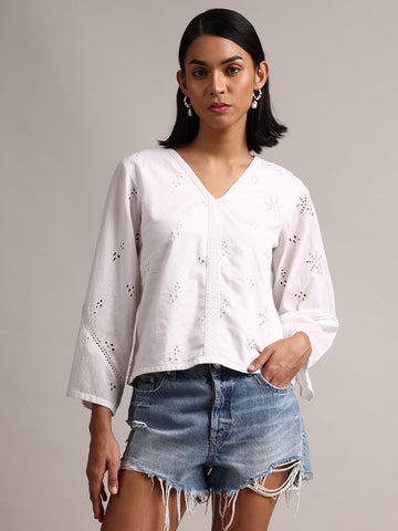 Zaccai Women's White Cambric Schiffli Top - Distacart