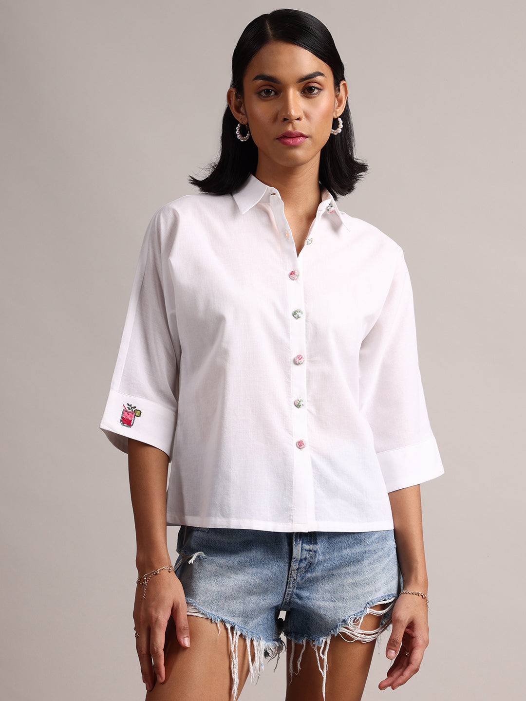 Zaccai Women's White Cambric Solid Top - Distacart