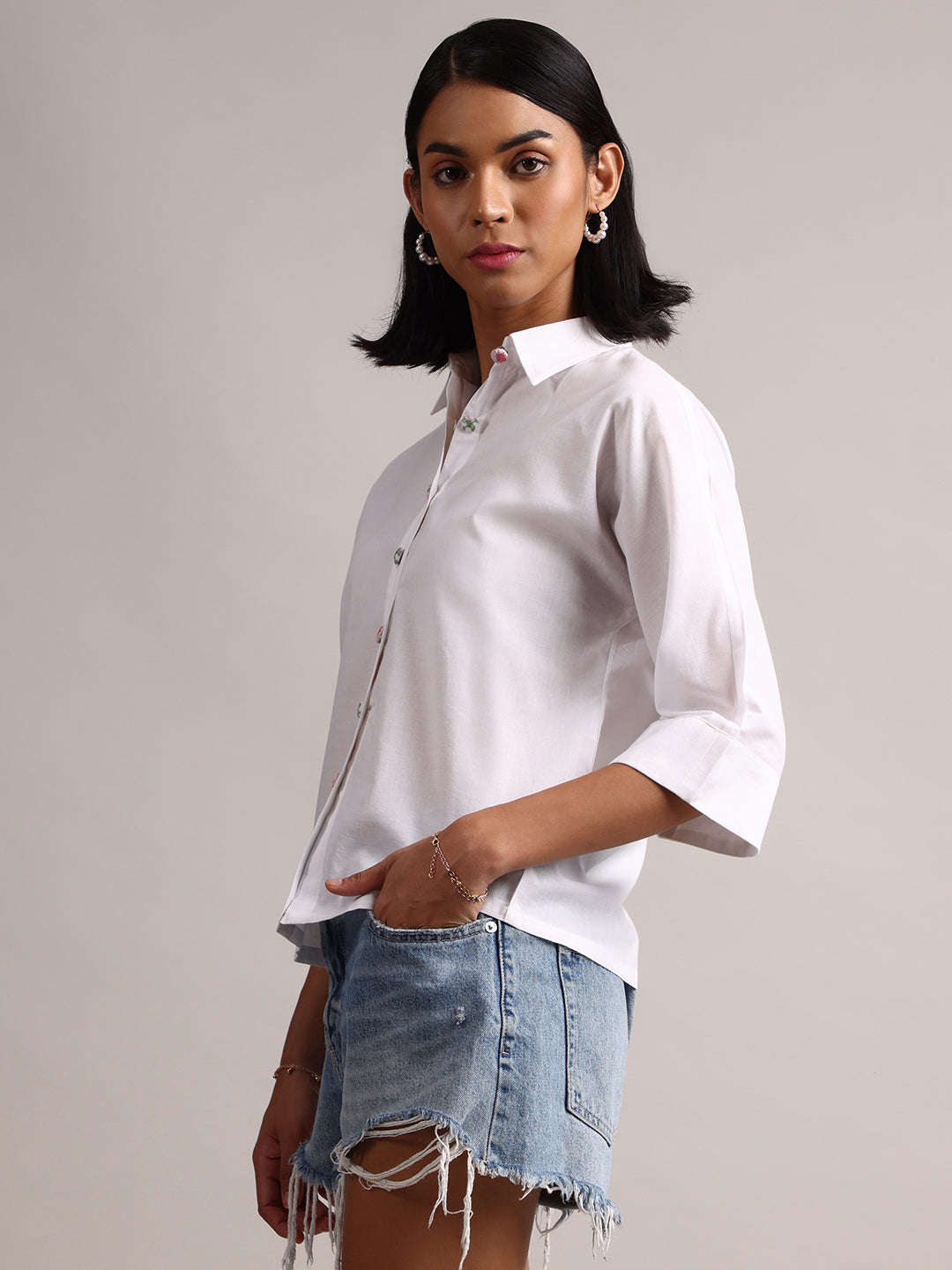 Zaccai Women's White Cambric Solid Top - Distacart