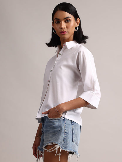 Zaccai Women's White Cambric Solid Top - Distacart
