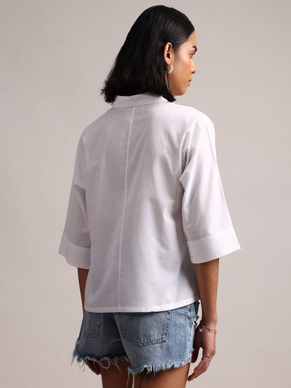Zaccai Women's White Cambric Solid Top - Distacart