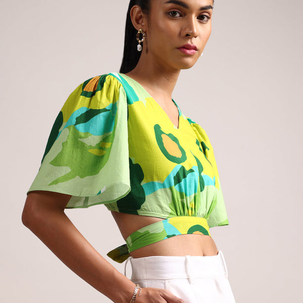 Zaccai Women's Green Cambric Floral Top - Distacart