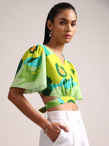 Zaccai Women's Green Cambric Floral Top - Distacart