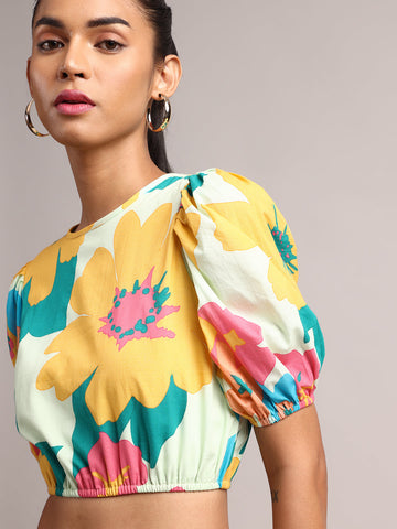 Zaccai Women's Multi Cambric Floral Top - Distacart