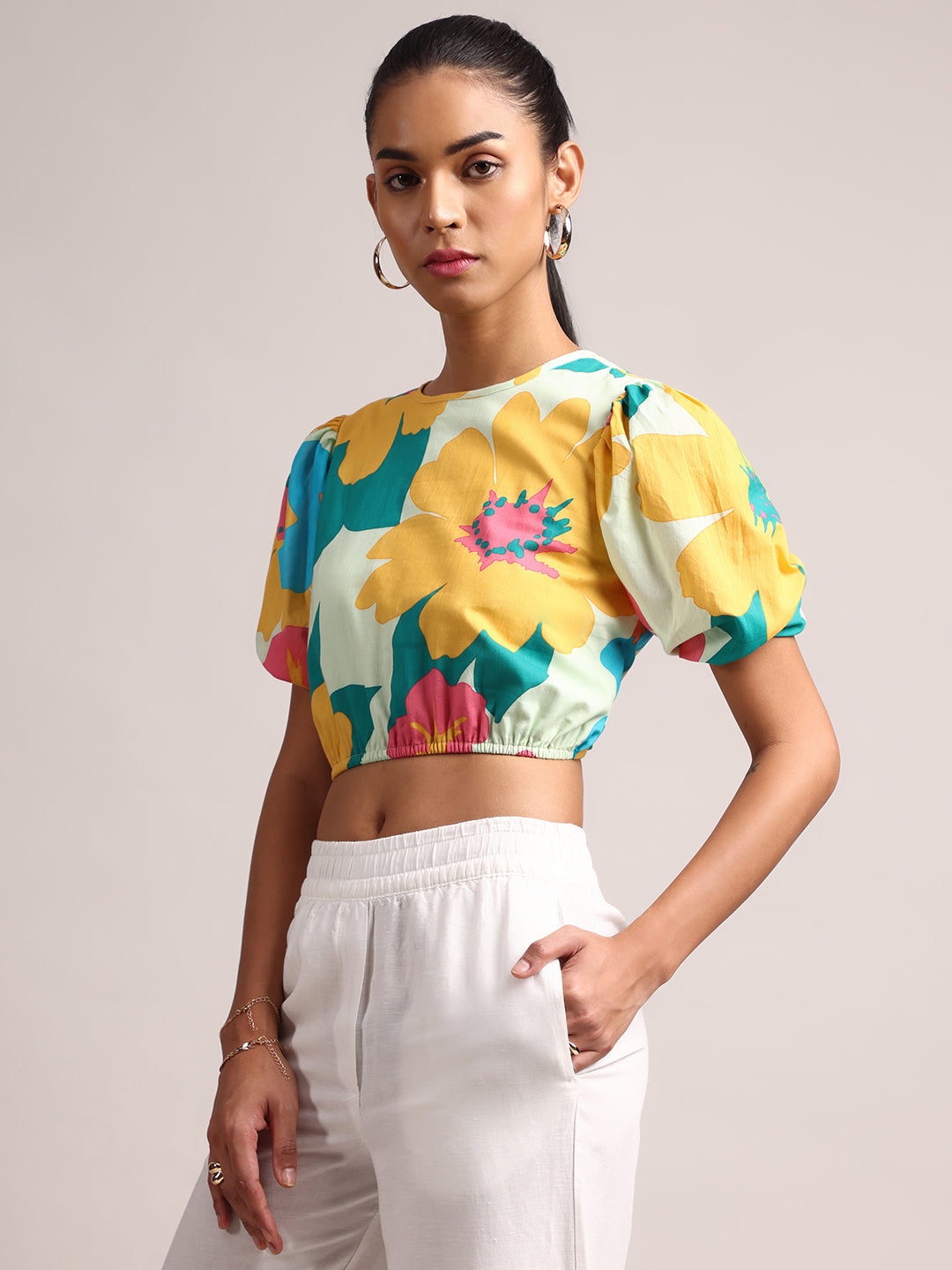 Zaccai Women's Multi Cambric Floral Top - Distacart