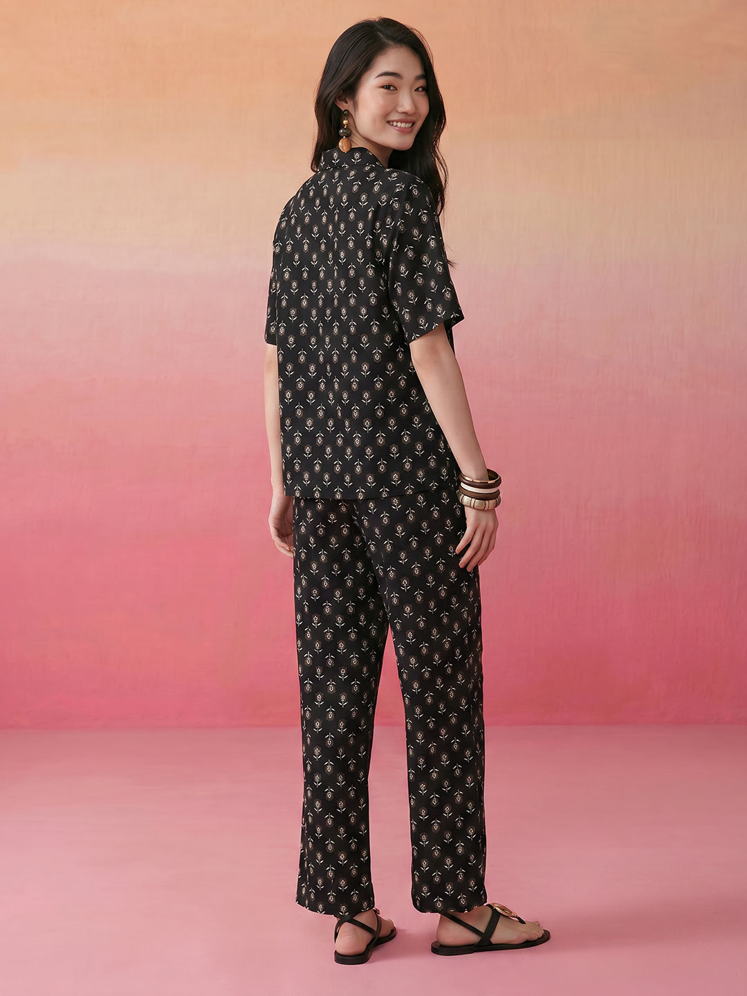 Janasya Black Straight Cotton Pant Co-ord Sets - Dista