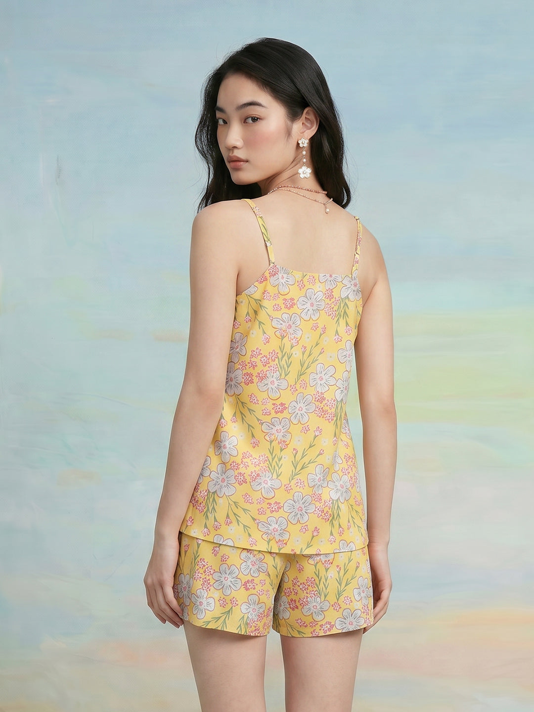 Janasya Yellow A-Line Cotton Shorts Co-ord Sets - Dista