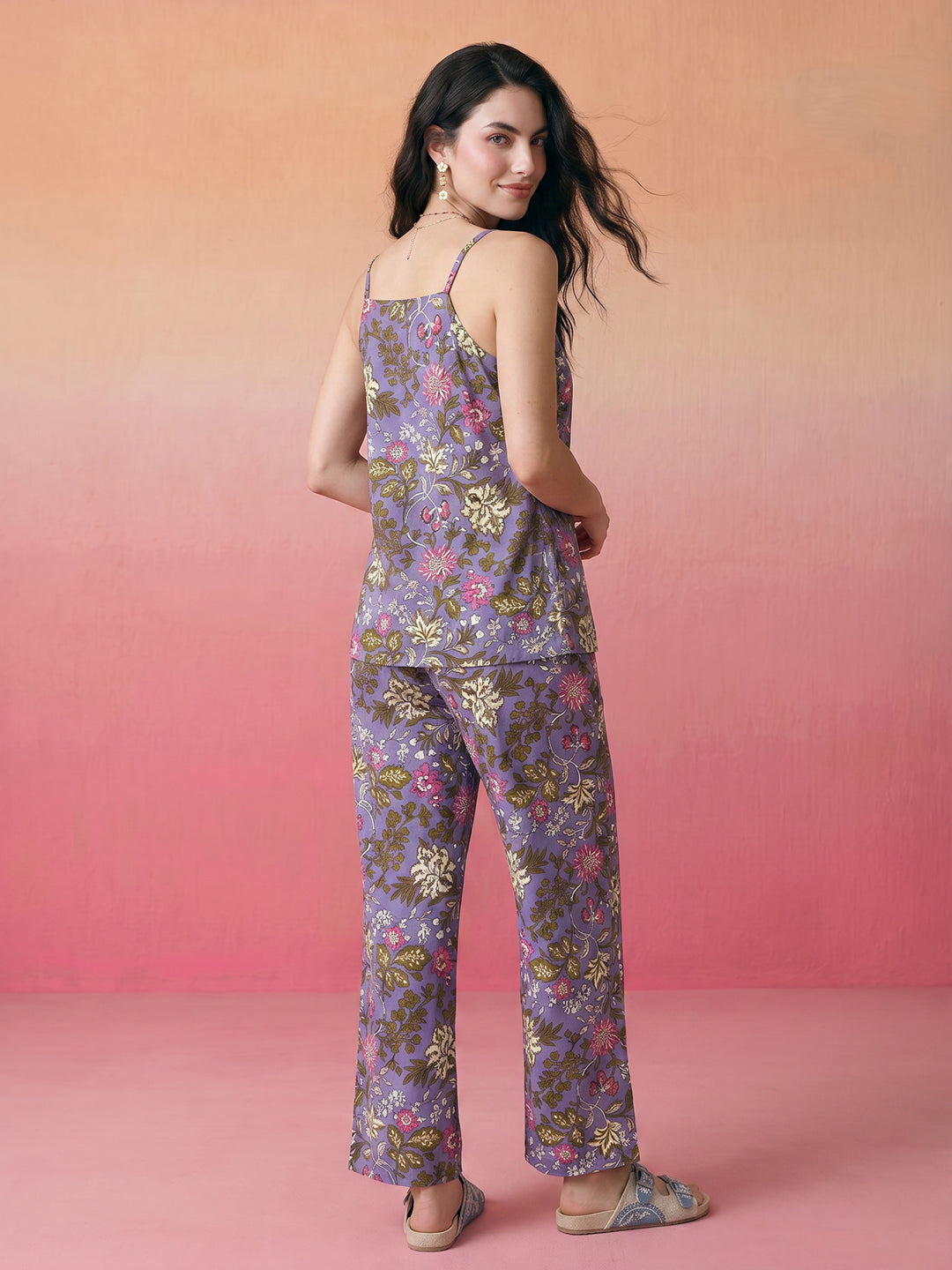 Janasya Lavender Straight Cotton Pant Co-ord Sets - Dista