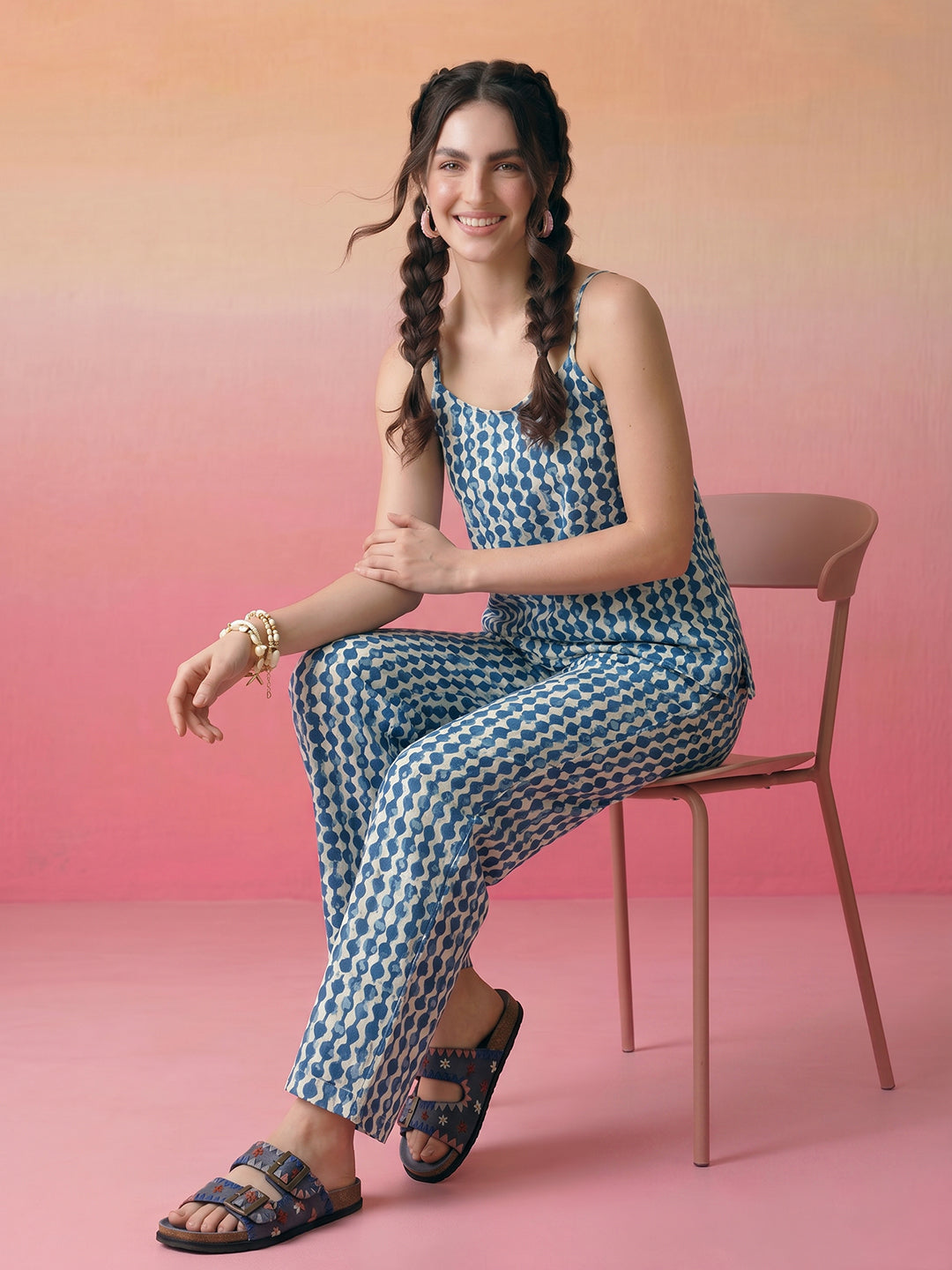 Janasya Off White Straight Cotton Pant Co-ord Sets - Dista