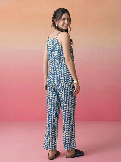 Janasya Off White Straight Cotton Pant Co-ord Sets - Dista