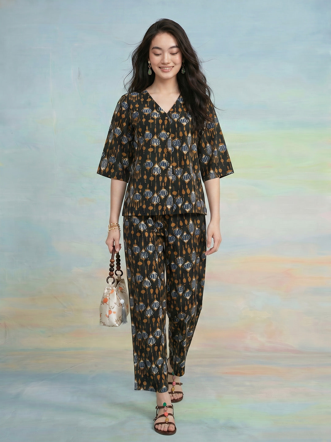 Janasya Dark Green Straight Cotton Pant Co-ord Sets - Dista