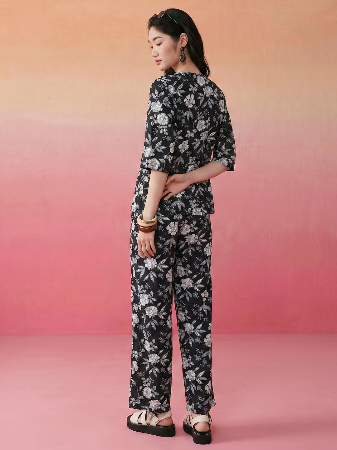 Janasya Black Straight Cotton Pant Co-ord Sets - Dista