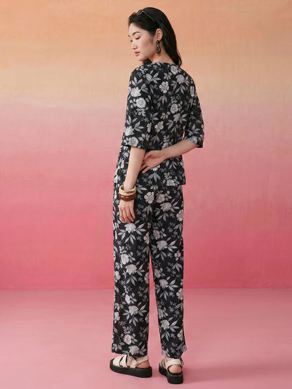 Janasya Black Straight Cotton Pant Co-ord Sets - Dista