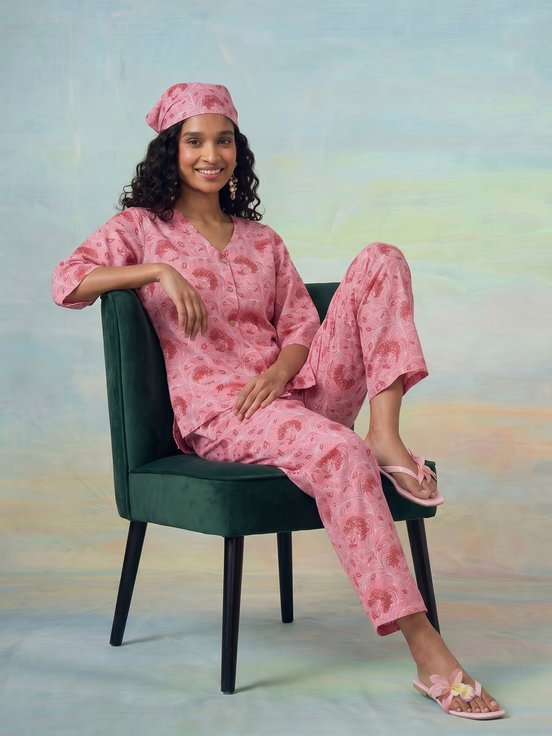 Janasya Pink Straight Cotton Pant Co-ord Sets - Dista