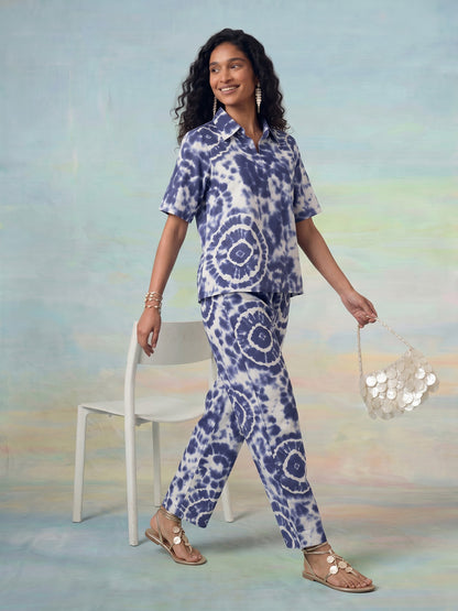 Janasya Navy Blue Straight Cotton Pant Co-ord Sets - Dista