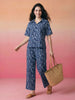 Janasya Navy Blue Straight Cotton Pant Co-ord Sets - Dista