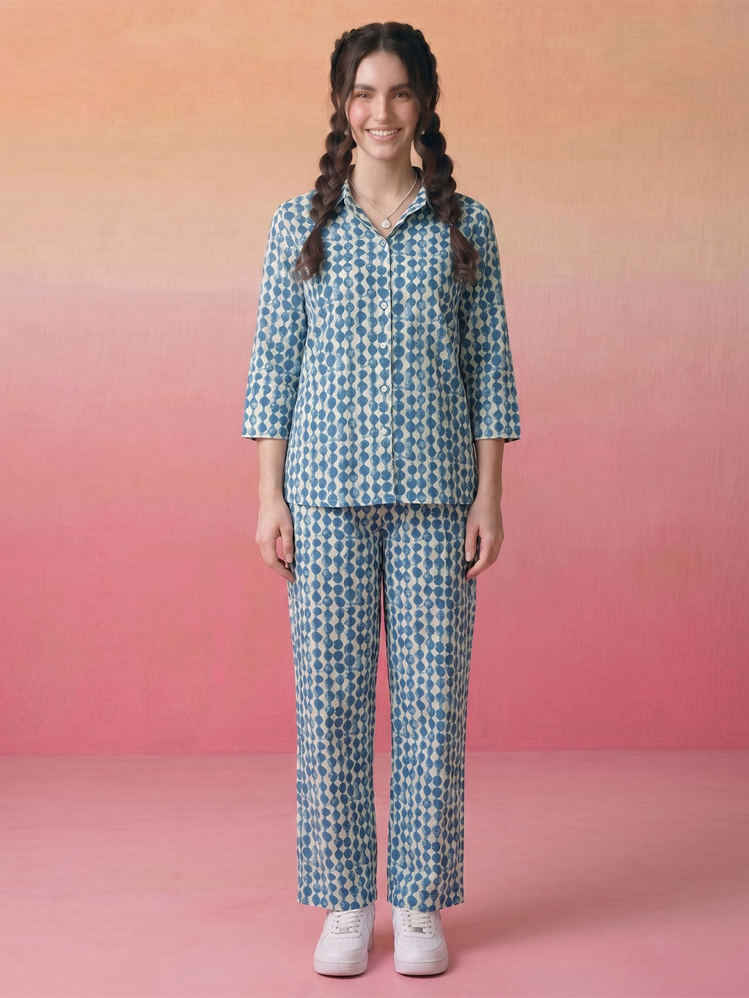 Janasya Off White Straight Cotton Pant Co-ord Sets - Dista