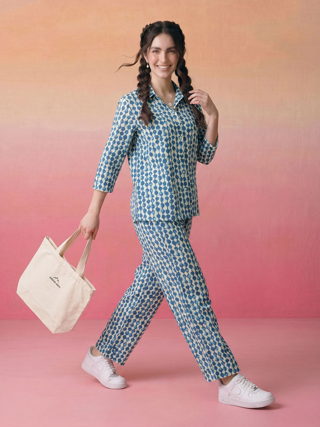 Janasya Off White Straight Cotton Pant Co-ord Sets - Dista